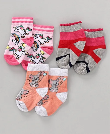 Mustang Ankle Length Socks Pack of 3 - Red Pink Orange