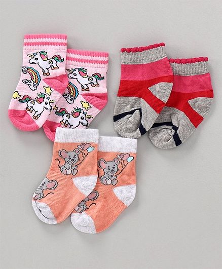 Mustang Ankle Length Socks Pack of 3 - Red Pink Orange