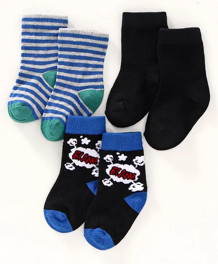 Mustang Ankle Length Socks Pack of 3 - Blue, Black & Stripes