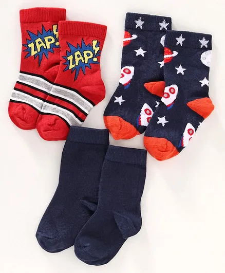 Mustang Ankle Length Socks Pack of 3 - Navy Blue, Black & Red