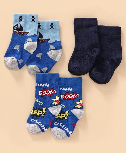 Mustang Ankle Length Socks Pack of 3 - Blue, Black & Dark Blue
