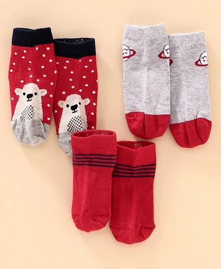 Mustang Ankle Length Socks Pack of 3 - Red Grey