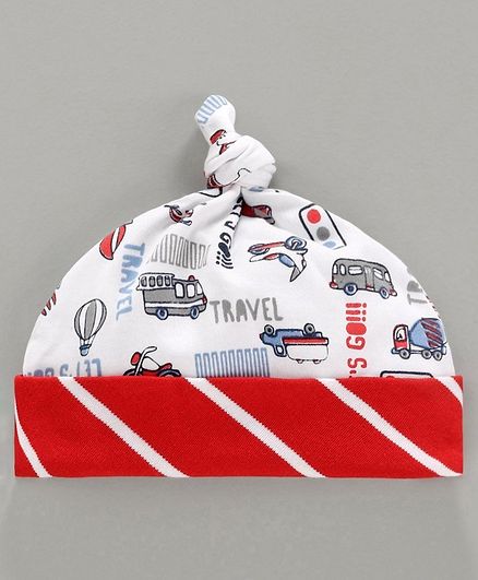 Babyoye Cotton Cap Allover Car Print - White Red