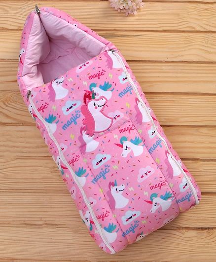 Babyhug Velvet Sleeping Bag Unicorn Design - Pink