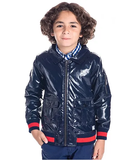 Cherry Crumble By Nitt Hyman Full Sleeves Solid Colour Jacket - Navy Blue