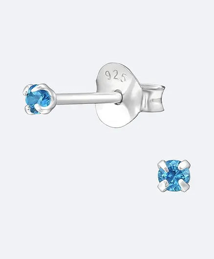 Aww So Cute Round Studded Sterling Silver Earrings - Blue
