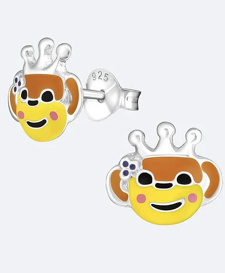 Aww So Cute Cute Monkey Design Sterling Silver Earrings - Yellow & Brown