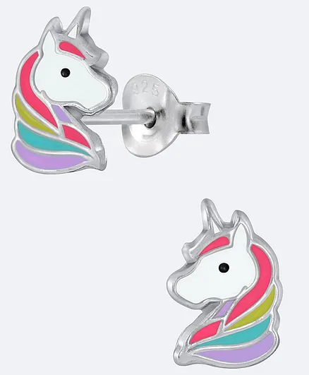 Aww So Cute Unicorn Design Sterling Silver Earrings - Multi Colour