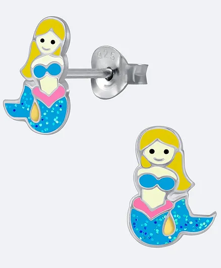 Aww So Cute Mermaid Design Sterling Silver Earrings - Multi Colour