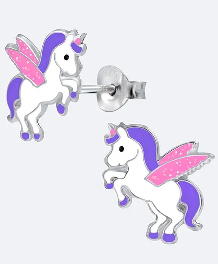 Aww So Cute Unicorn Design Sterling Silver Earrings - Multi Colour