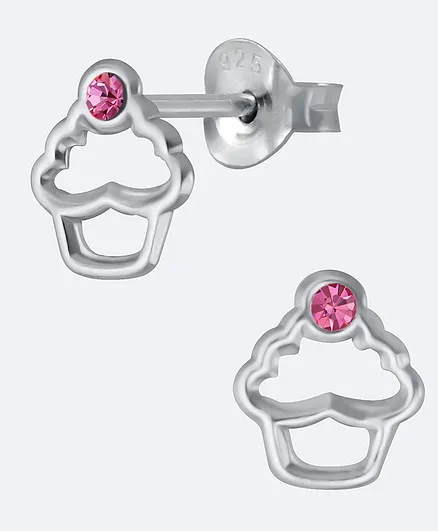 Aww So Cute Cute Cupcake Design Sterling Silver Studded Earrings - Multi-Color