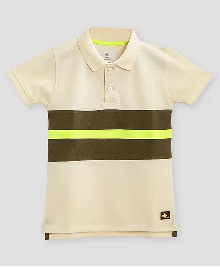 Cherry Crumble By Nitt Hyman Half Sleeves Color Blocked Tee - Beige