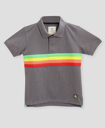 Cherry Crumble By Nitt Hyman Half Sleeves Colourful Striped Tee - Grey