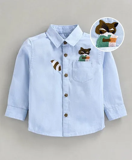Babyoye Boys Cotton Squirrel Embroidered Shirt - Blue