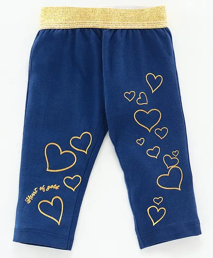 Babyoye Full Length Leggings Golden Heart Print - Navy Blue