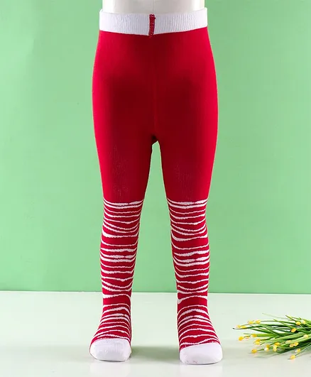Bonjour Semi Striped Footed Tights - Red