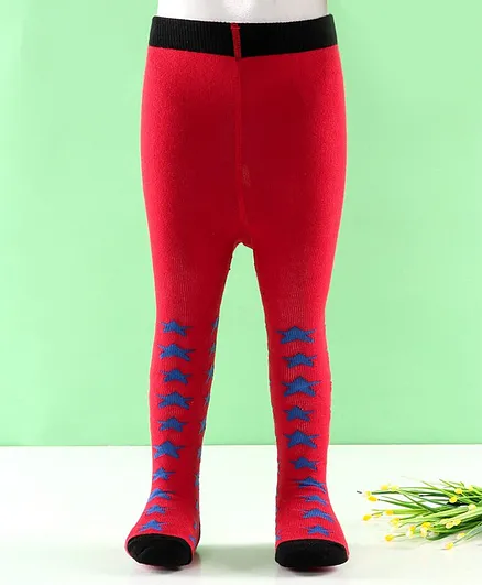 Bonjour Footed Tights Star Design - Red