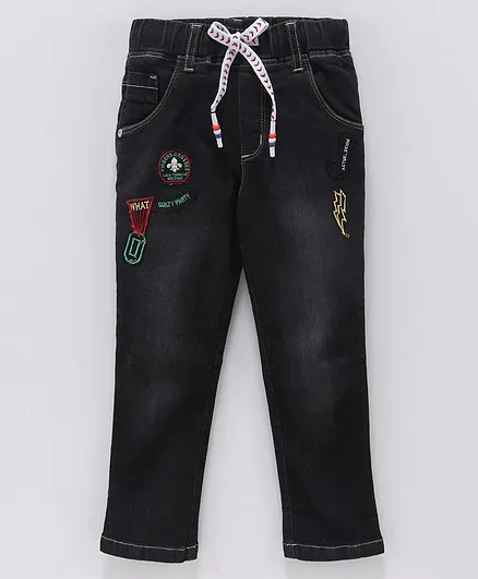 Actuel Denim Thunder Embroidered Full Length Joggers Pant - Black