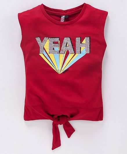 Actuel Sleeveless Yeah Printed Front Knot Top - Red