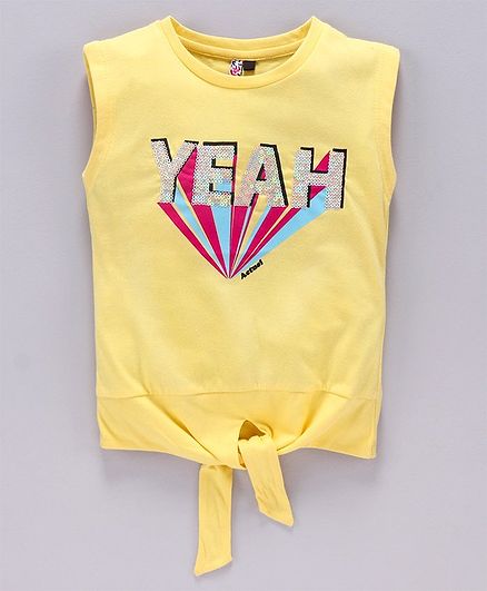 Actuel Sleeveless Yeah Printed Front Knot Top - Yellow