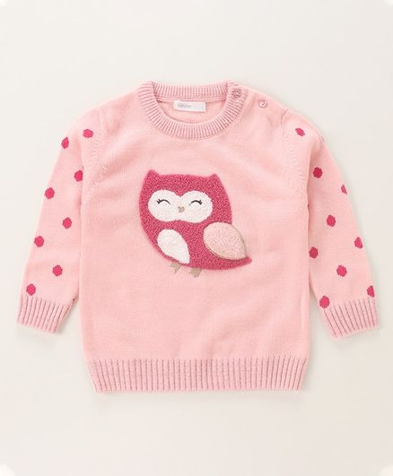 Babyoye Full Sleeves Sweater Owl Patch - Light Pink