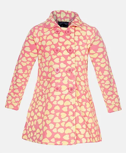 Naughty Ninos Full Sleeves All Over Heart Printed Trench Coat - Light Pink
