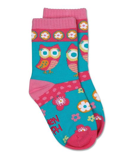 Stephen Joseph Owl Printed Socks - Turquoise