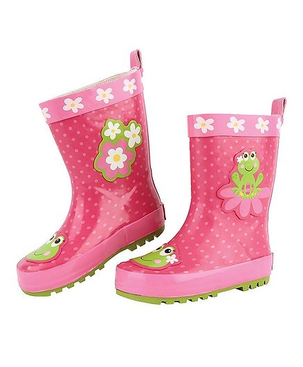 Stephen Joseph Flower & Frog Patch Detailing Rain Boots - Pink