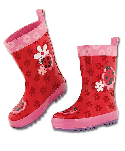 Stephen Joseph Ladybug Patch Detailing Ankle Length Rain Boots - Red