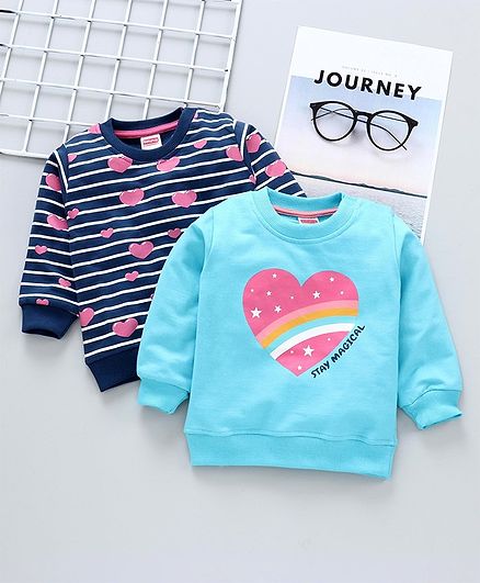 Babyhug Full Sleeves Sweatshirts Heart Print Pack of 2 - Blue
