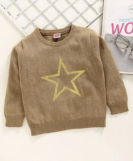 Babyhug Full Sleeves Sweater Star Design - Brown