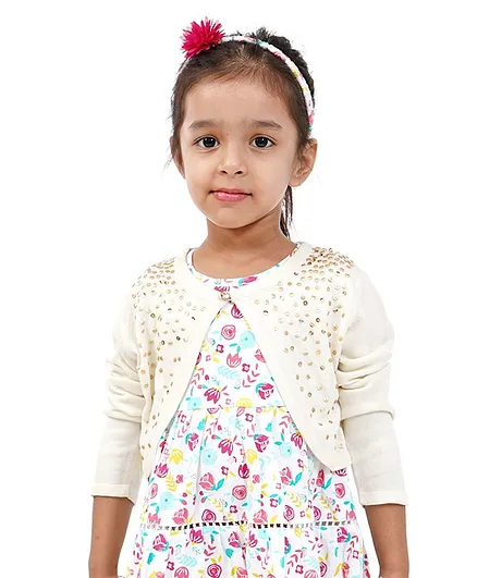 Babyhug Full Sleeve Woolen Shrugs Sequin Design - Off White