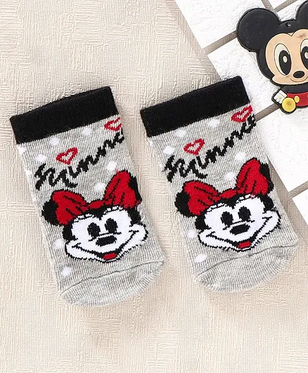 Cute Walk by Babyhug Anti Bacterial Ankle Length Socks Minnie Mouse Design - Grey