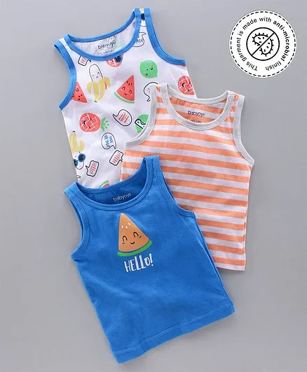 Babyoye 100% Organic Cotton Vest Pack of 3 - Blue Orange