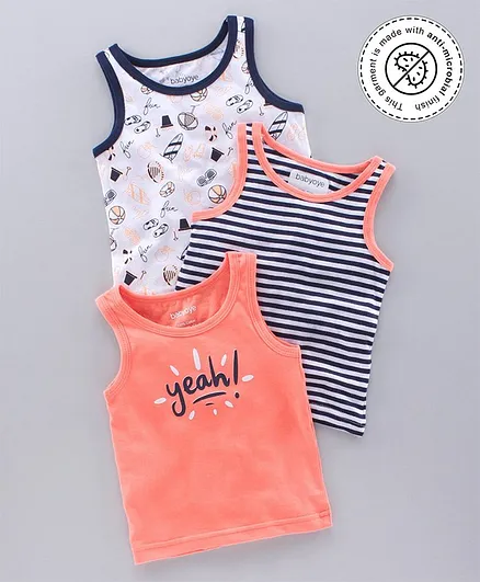 Babyoye Anti Microbial Cotton Vest Pack of 3 - Orange