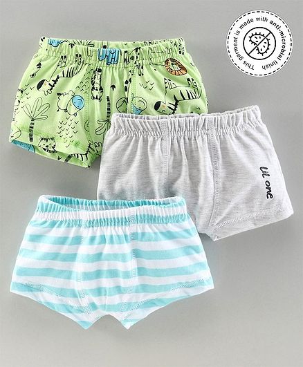 Babyoye Cotton Blend Briefs Animal Print Pack of 3 - Light Green Grey Blue