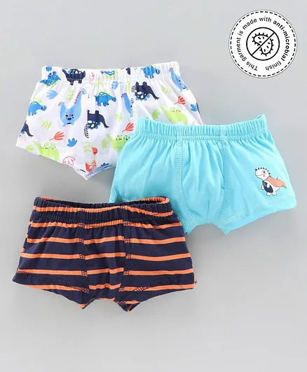 Babyoye Cotton Boxer Brief Dino Print Pack of 3 - Blue