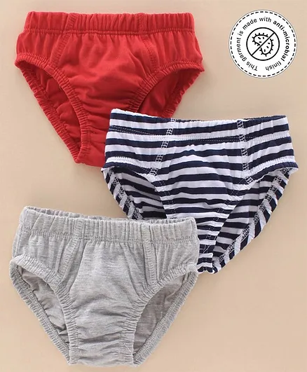 Babyoye Briefs Striped Pack Of 3 - Grey Red