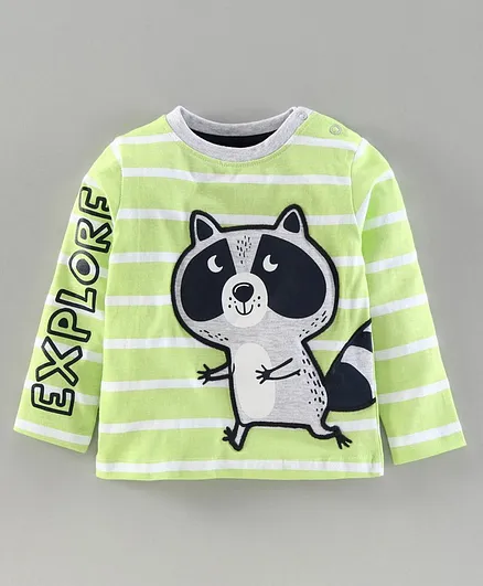 Babyoye Cotton Full Sleeves Stripe Tee Koala Embroidery - Light Green