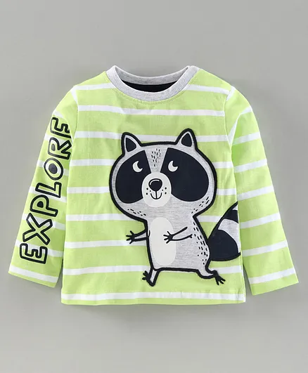 Babyoye Cotton Full Sleeves Stripe Tee Koala Embroidery - Light Green