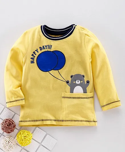 Babyoye Cotton Full Sleeves Tee Bear Print - Yellow