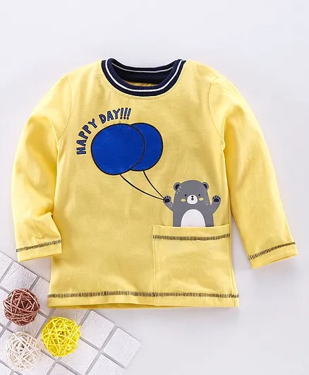 Babyoye Cotton Full Sleeves Tee Bear Print - Yellow