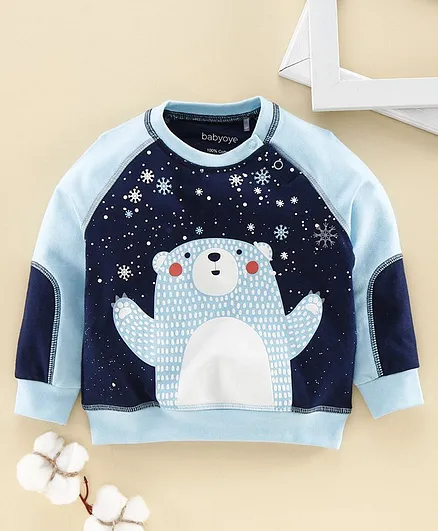 Babyoye Cotton Raglan Sleeves Tee Bear Print - Blue