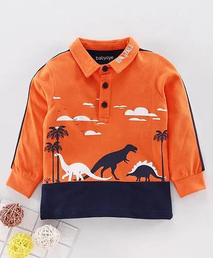 Babyoye Cotton Full Sleeves Tee Dino Print - Orange