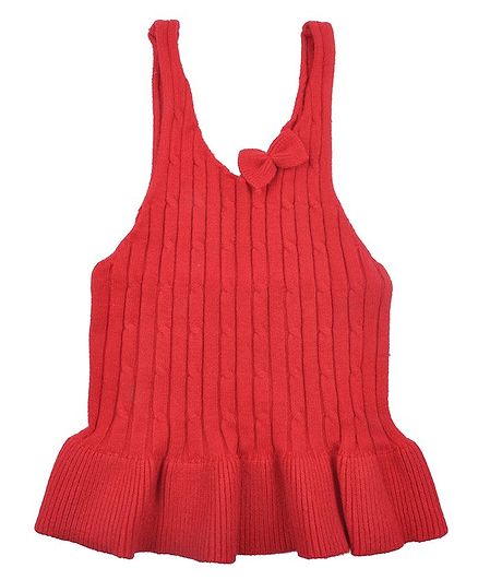 Yellow Bee Sleeveless Flared Hem Dress - Red
