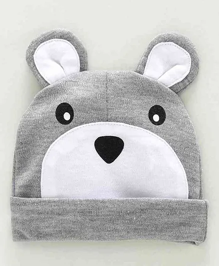 Babyhug Cap Bear Print With 3D Ears Grey - Diameter 10 cm