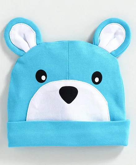 Babyhug 100% Cotton Cap Bear Design Blue - Diameter 9.5 cm