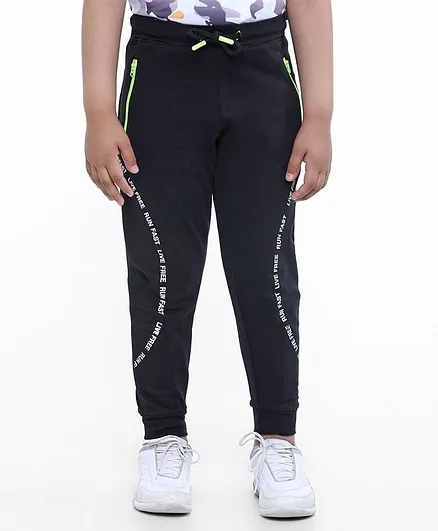 Pine Kids Full Length Biowashed Lounge Pant Text Print - Black