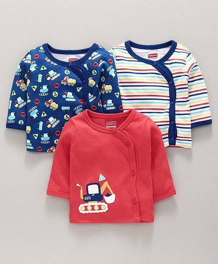 Babyhug Full Sleeve Vest Pack of 3 - Navy Blue, Red