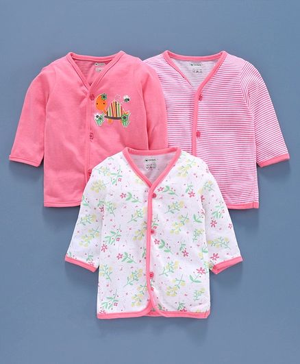 Ohms Half Sleeves Vests Floral Print Pack of 3 - Peach White